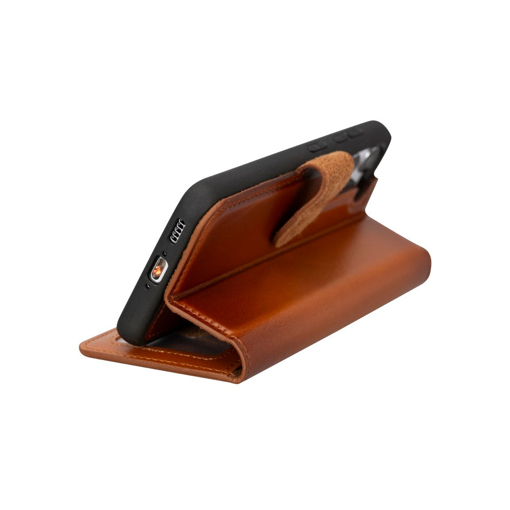 Samsung Galaxy S23 uyumlu, Hakiki Deri, El Yapımı, Cüzdanlı Kılıf, Gölgeli Taba