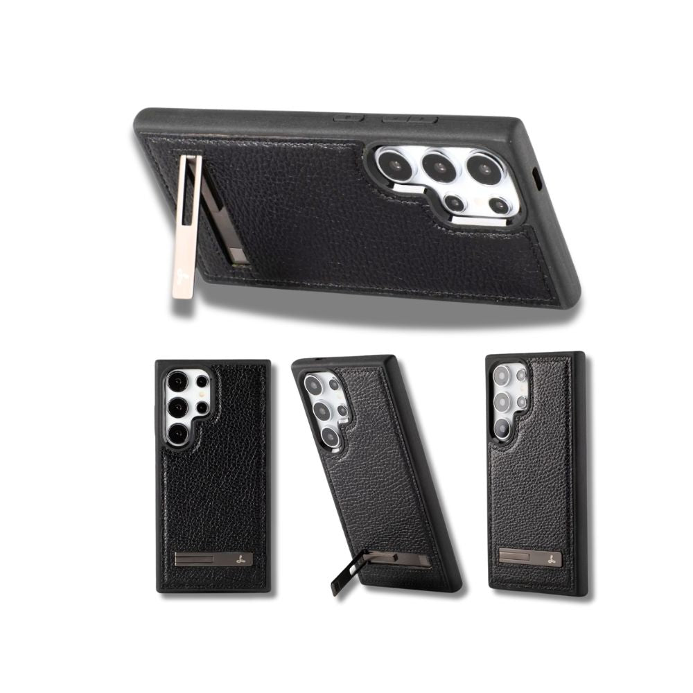 Samsung Galaxy S24 Ultra Uyumlu, Hakiki Deri, El Yapımı Standlı Kılıf