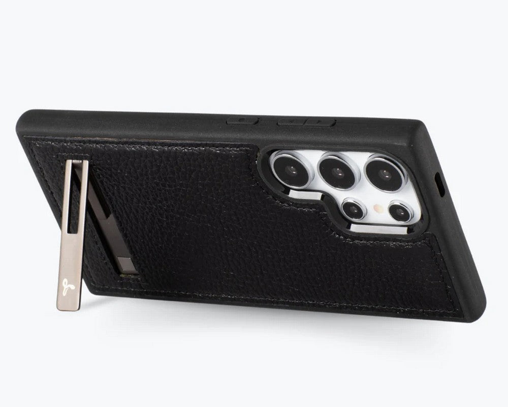 Samsung Galaxy S24 Ultra Uyumlu, Hakiki Deri, El Yapımı Standlı Kılıf