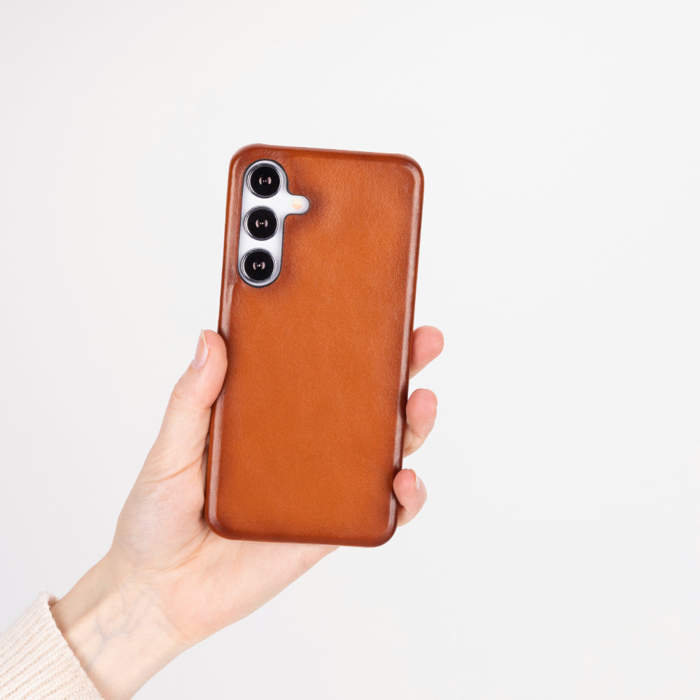 Samsung Galaxy S25 Plus Uyumlu, Hakiki Deri, El Yapımı Arka Kapak, Gölgeli Taba