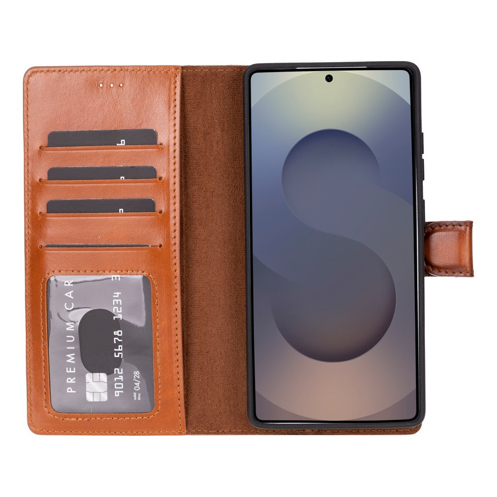 Samsung Galaxy S25 Ultra uyumlu, Hakiki Deri, El Yapımı, Cüzdanlı Kılıf, Gölgeli Taba