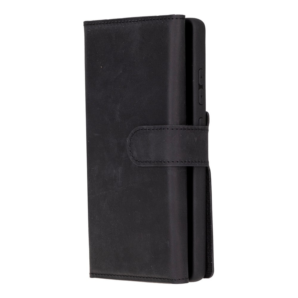 Samsung Galaxy S25 Ultra uyumlu, Hakiki Deri, El Yapımı, Cüzdanlı Kılıf, Mat Siyah