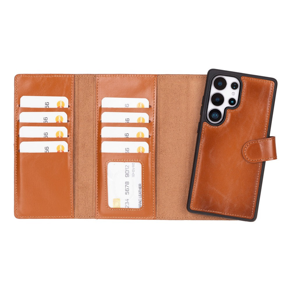 Samsung Galaxy S25 Ultra uyumlu, Hakiki Deri, El Yapımı, Cüzdanlı Kılıf, Gölgeli Taba