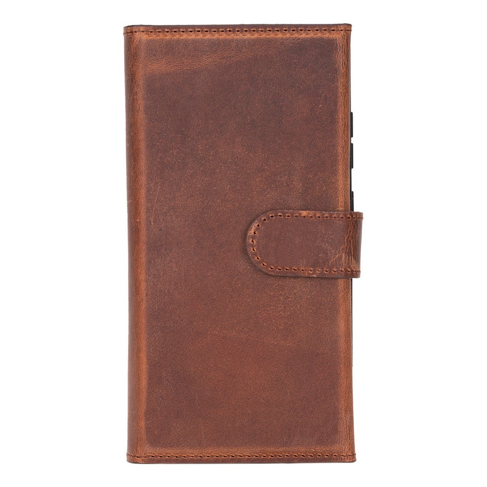 Samsung Galaxy S25 Ultra uyumlu, Hakiki Deri, El Yapımı, Cüzdanlı Kılıf, Antik Kahve