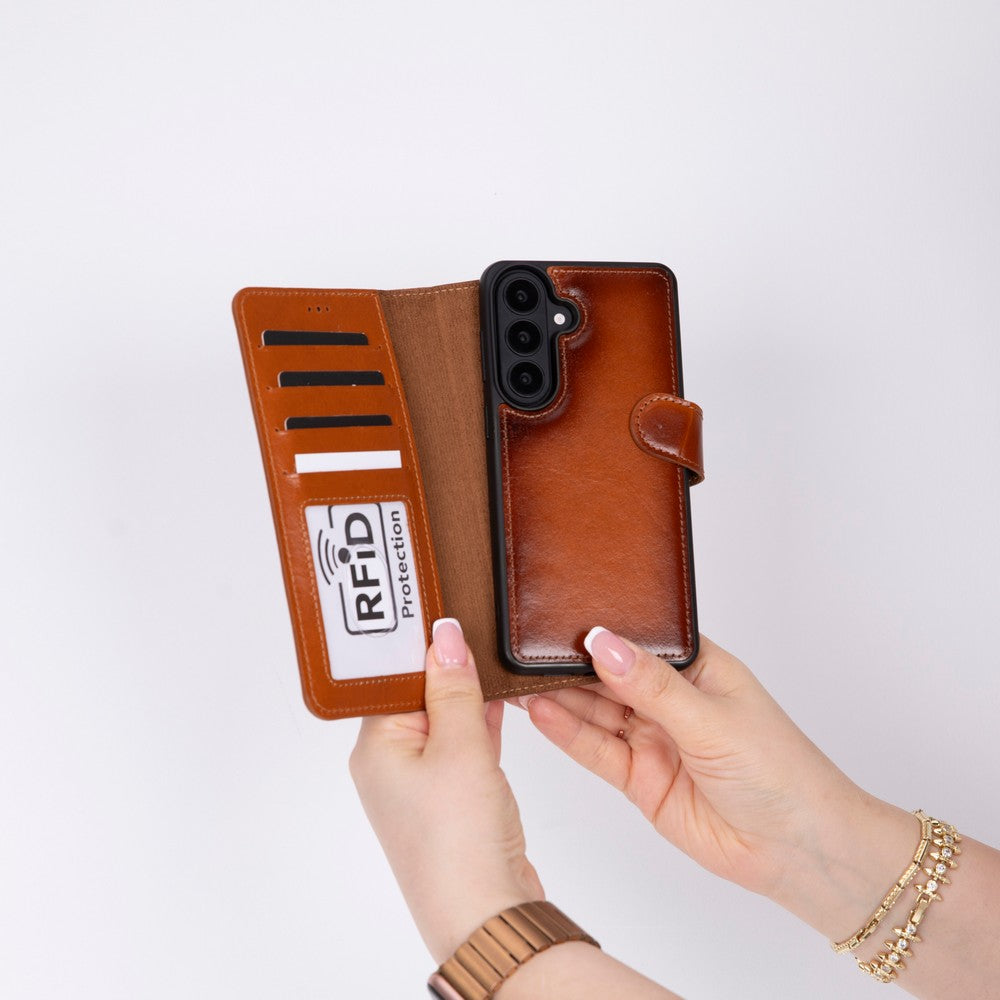 Samsung Galaxy S26 Plus Uyumlu Manyetik Hakiki Deri Cüzdan Kılıf ,Cüzdan Taşımaya Son, Kredi Kart Yuvalı, RFID Güvenlik