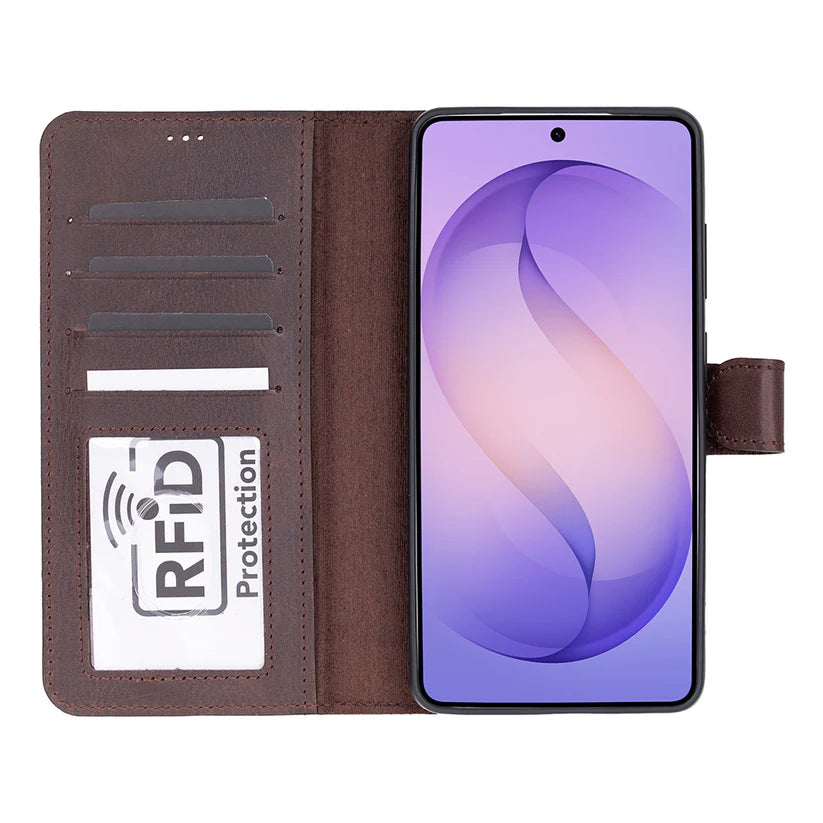 Samsung Galaxy S26 Ultra Uyumlu Manyetik Hakiki Deri Cüzdan Kılıf ,Cüzdan Taşımaya Son, Kredi Kart Yuvalı, RFID Güvenlik