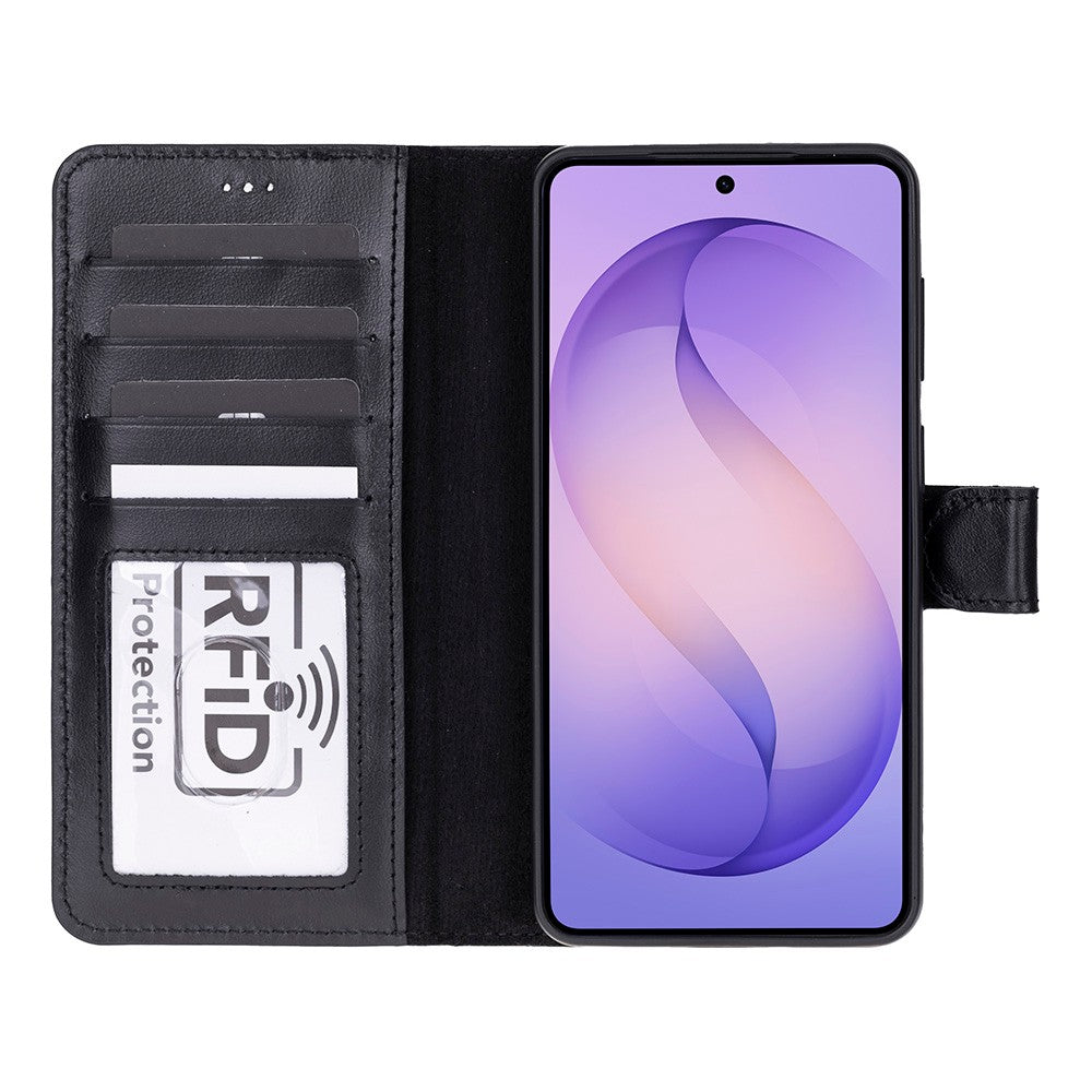 Samsung Galaxy S26 Uyumlu Manyetik Hakiki Deri Cüzdan Kılıf ,Cüzdan Taşımaya Son, Kredi Kart Yuvalı, RFID Güvenlik