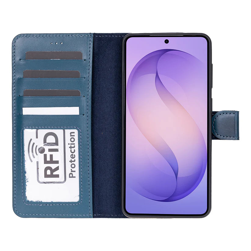 Samsung Galaxy S26 Uyumlu Manyetik Hakiki Deri Cüzdan Kılıf ,Cüzdan Taşımaya Son, Kredi Kart Yuvalı, RFID Güvenlik