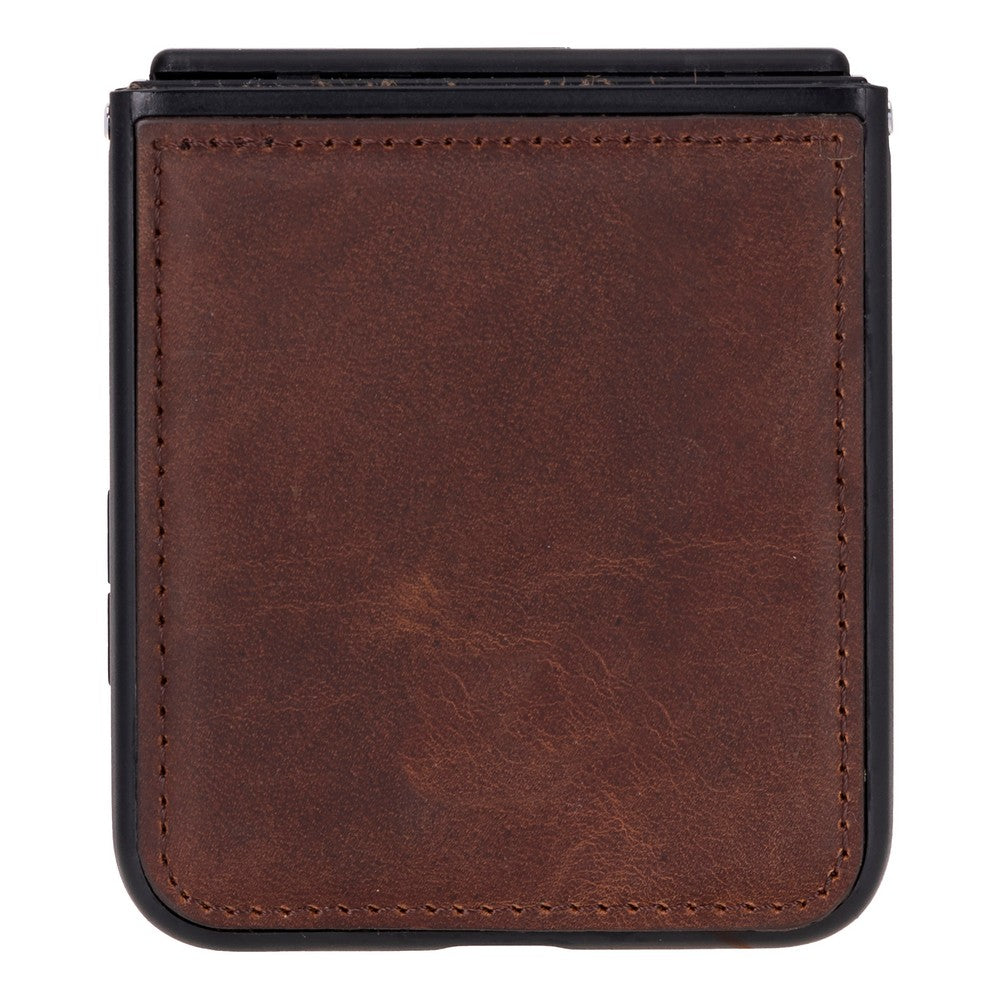 Samsung Galaxy Z Flip6 uyumlu, Hakiki Deri, El Yapımı, Arka Kapak, Antik Kahve