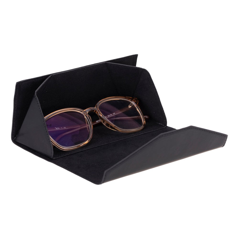 Smart Glass Hakiki Deri, El Yapımı Gözlük Kılıfı, H101 Mat Siyah