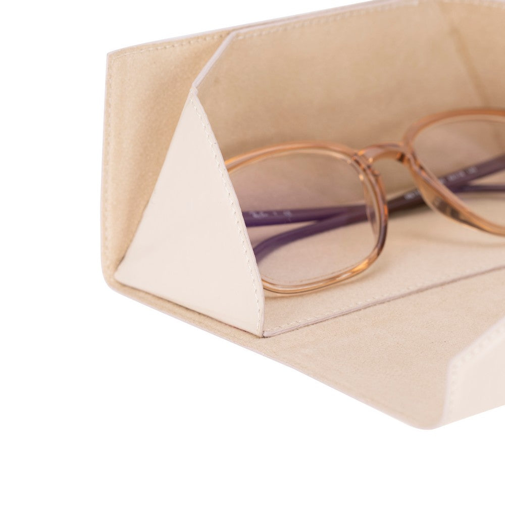 Smart Glass Hakiki Deri, El Yapımı Gözlük Kılıfı, H107 Krem