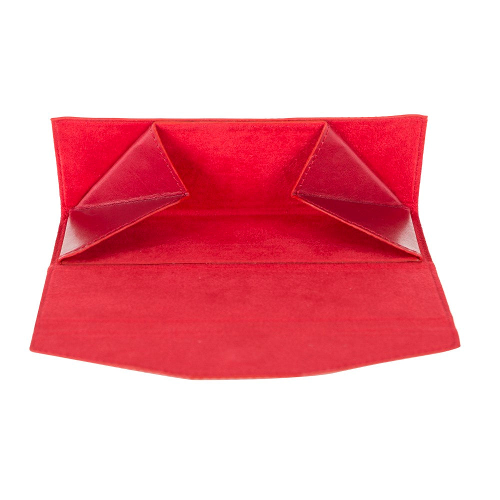 Smart Glass Hakiki Deri, El Yapımı Gözlük Kılıfı, V4 Kırmızı