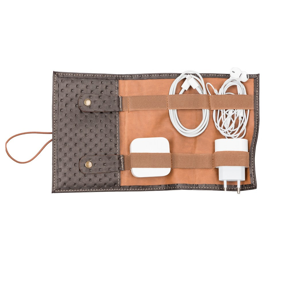 Suni Deri, El Yapımı, Kablo ve Aksesuar Taşıma Çantası, Kapitone Kahve