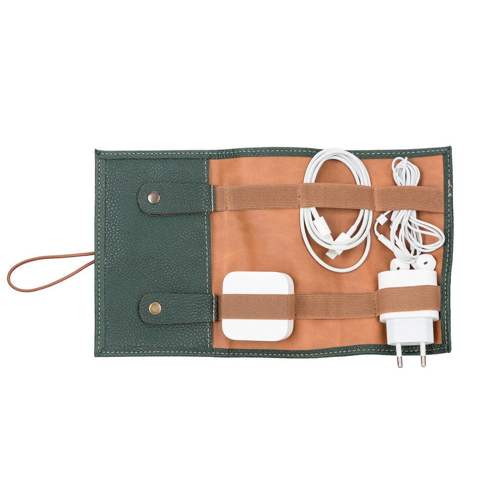 Suni Deri, El Yapımı, Kablo ve Aksesuar Taşıma Çantası, Koyu Yeşil
