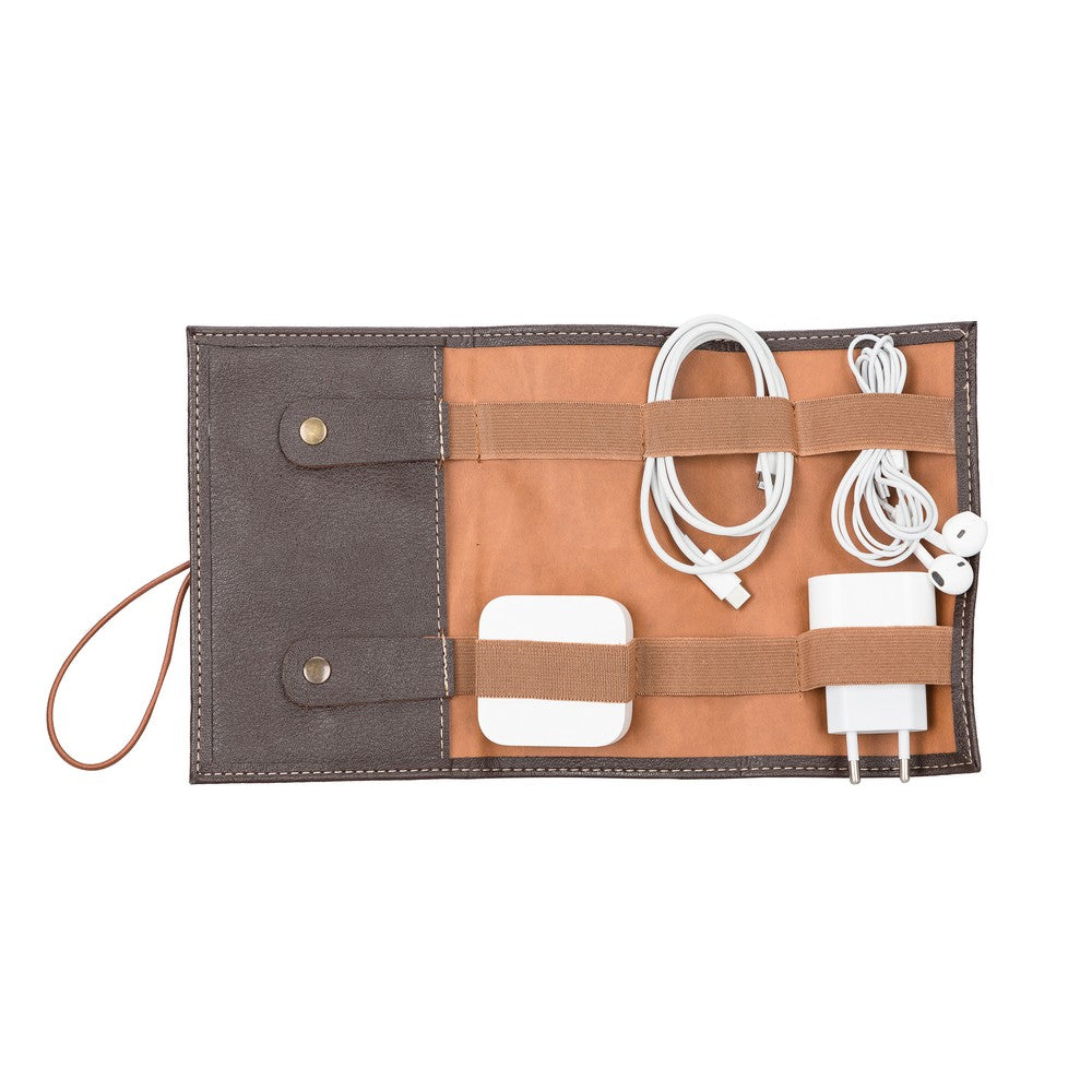 Suni Deri, El Yapımı, Kablo ve Aksesuar Taşıma Çantası, Rustik Kahve