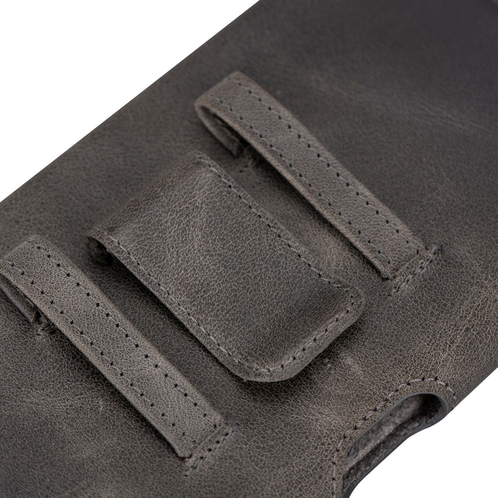 Titan 6.1 inch uyumlu, Hakiki Deri, El Yapımı, Kartlık Bölmeli Kılıf, Antik Gri