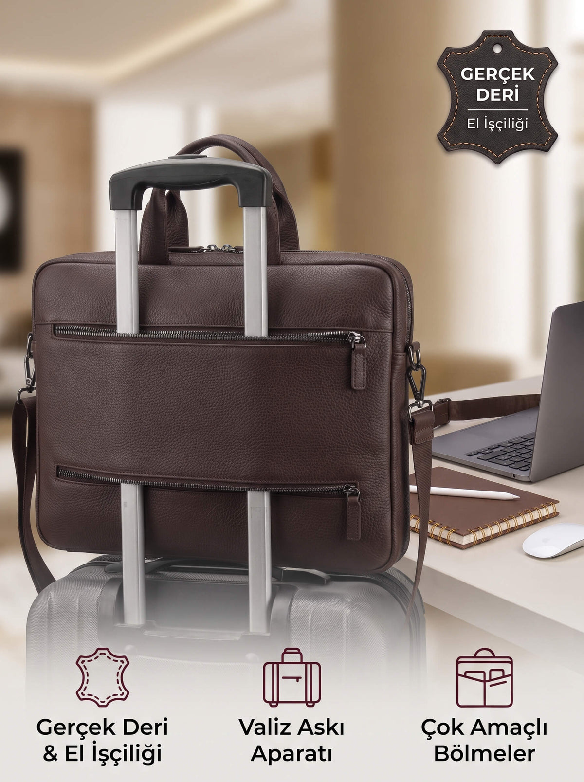 Truro Hakiki Deri Laptop Çantası 13", Seyahat Uyumlu Evrak Çantası
