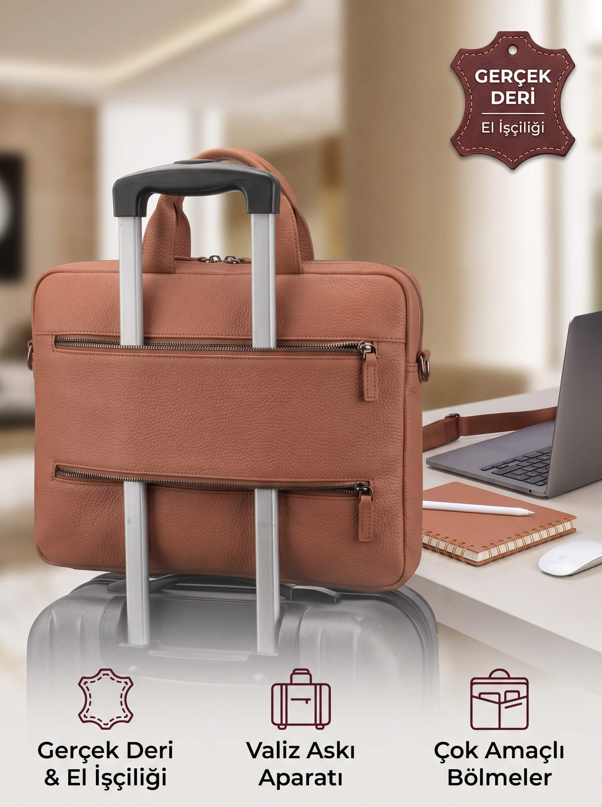 Truro Hakiki Deri Laptop Çantası 16", Seyahat Uyumlu Evrak Çantası