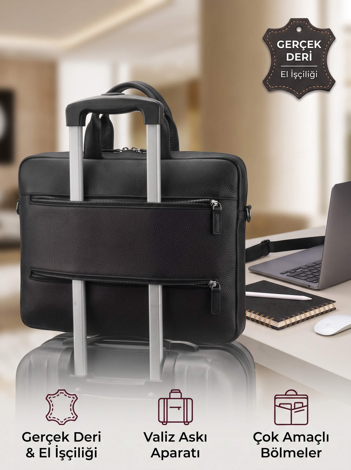Truro Hakiki Deri Laptop Çantası 16", Seyahat Uyumlu Evrak Çantası
