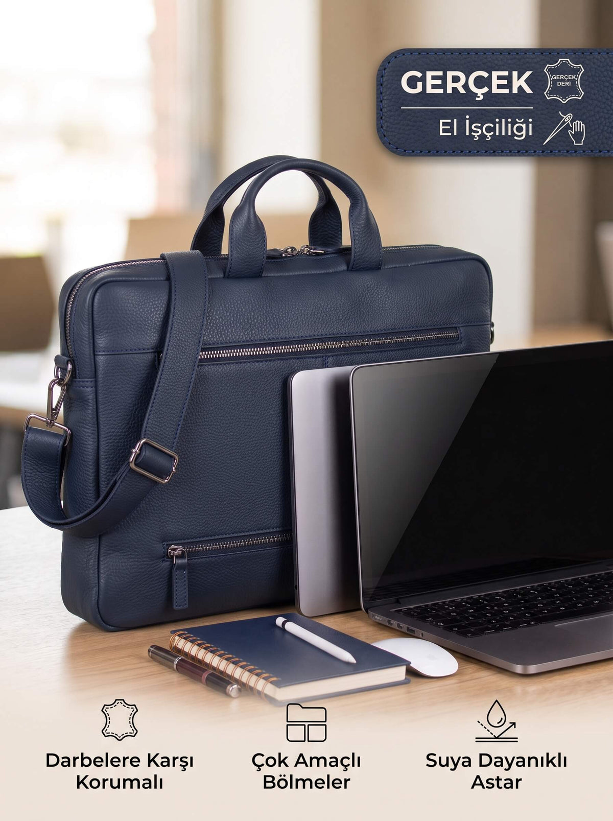 Truro Hakiki Deri Laptop Çantası 16", Seyahat Uyumlu Evrak Çantası