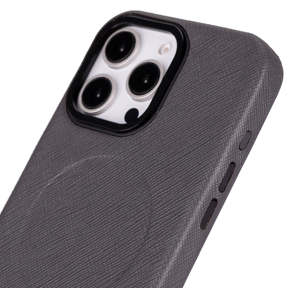 Apple iPhone 16 Pro uyumlu, Hakiki Deri, El Yapımı Kılıf, Gri