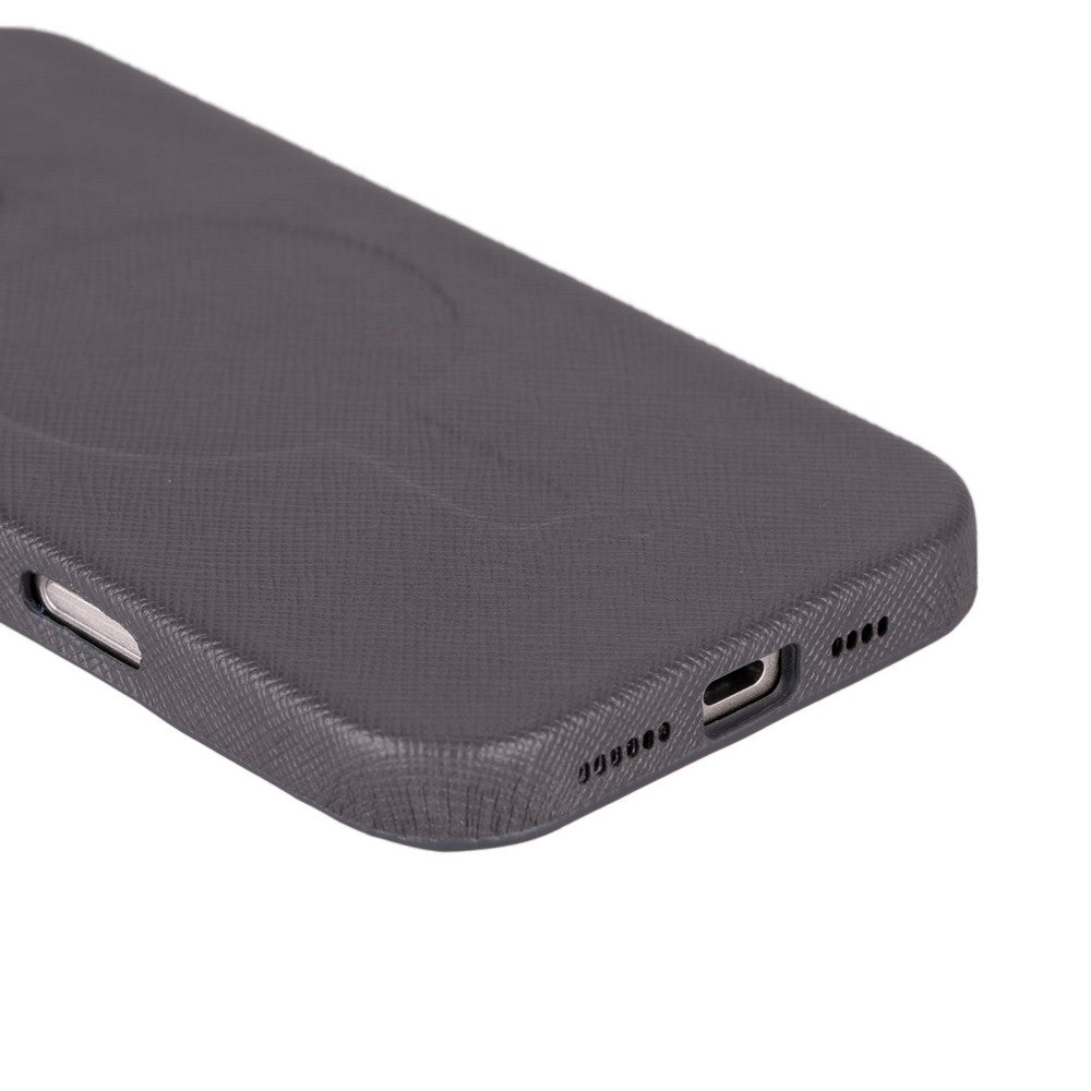 Apple iPhone 16 Pro uyumlu, Hakiki Deri, El Yapımı Kılıf, Gri