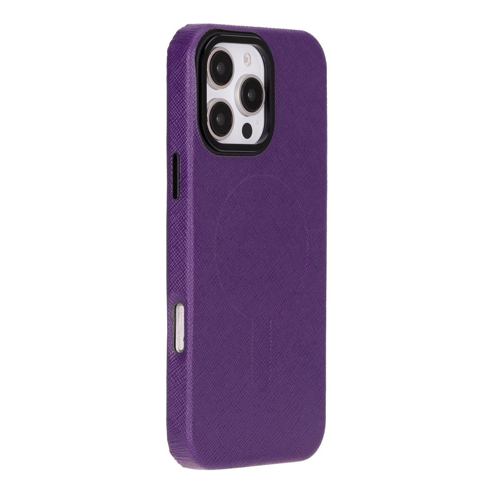 Apple iPhone 16 Pro uyumlu, Hakiki Deri, El Yapımı Kılıf, Mor