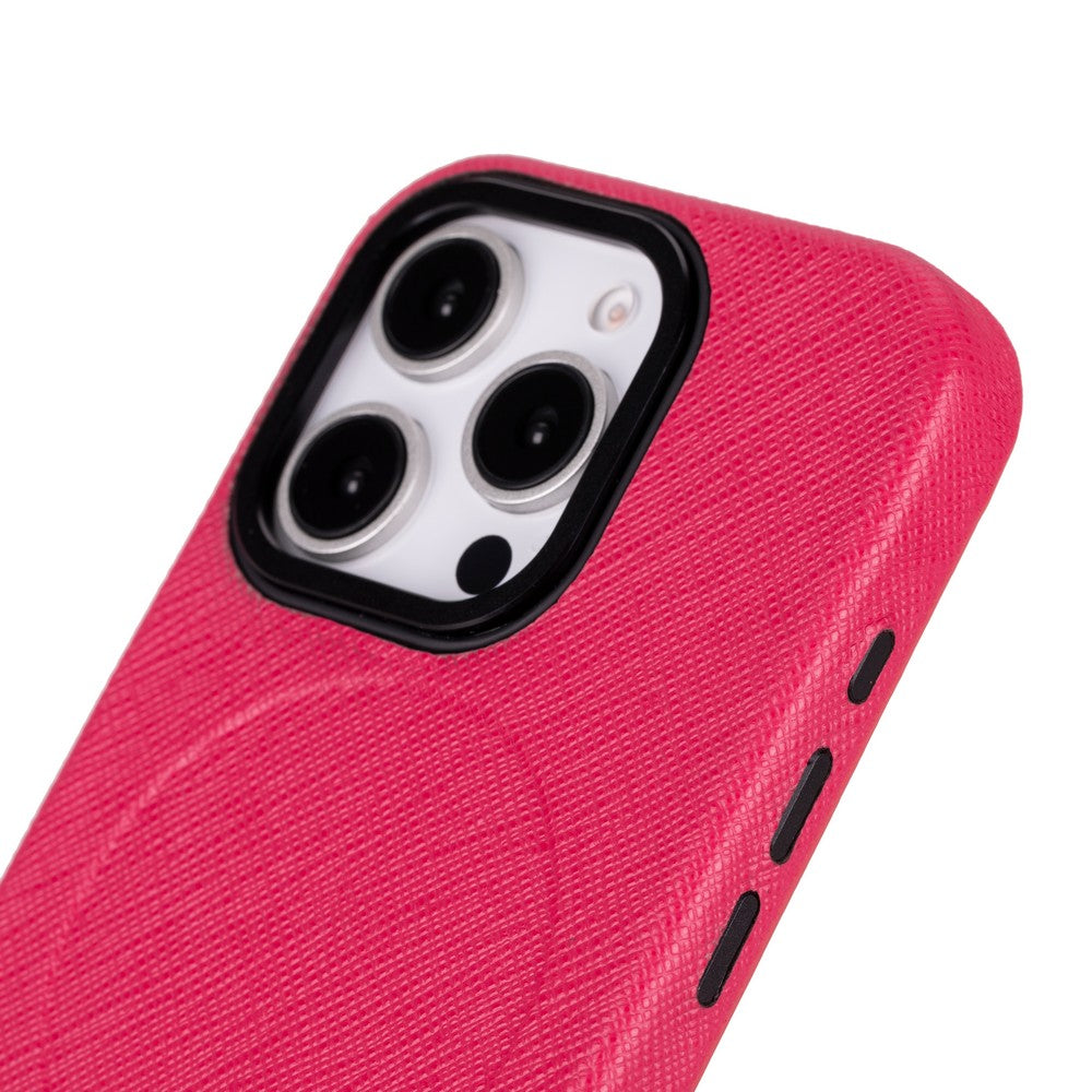 Apple iPhone 16 Pro uyumlu, Hakiki Deri, El Yapımı Kılıf, Pembe