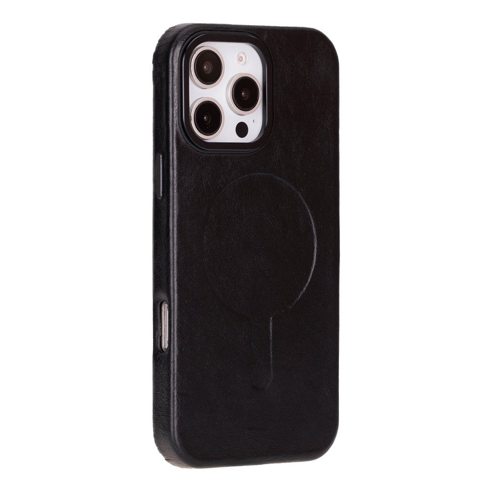 Apple iPhone 16 Pro uyumlu, Hakiki Deri, El Yapımı Kılıf, Siyah