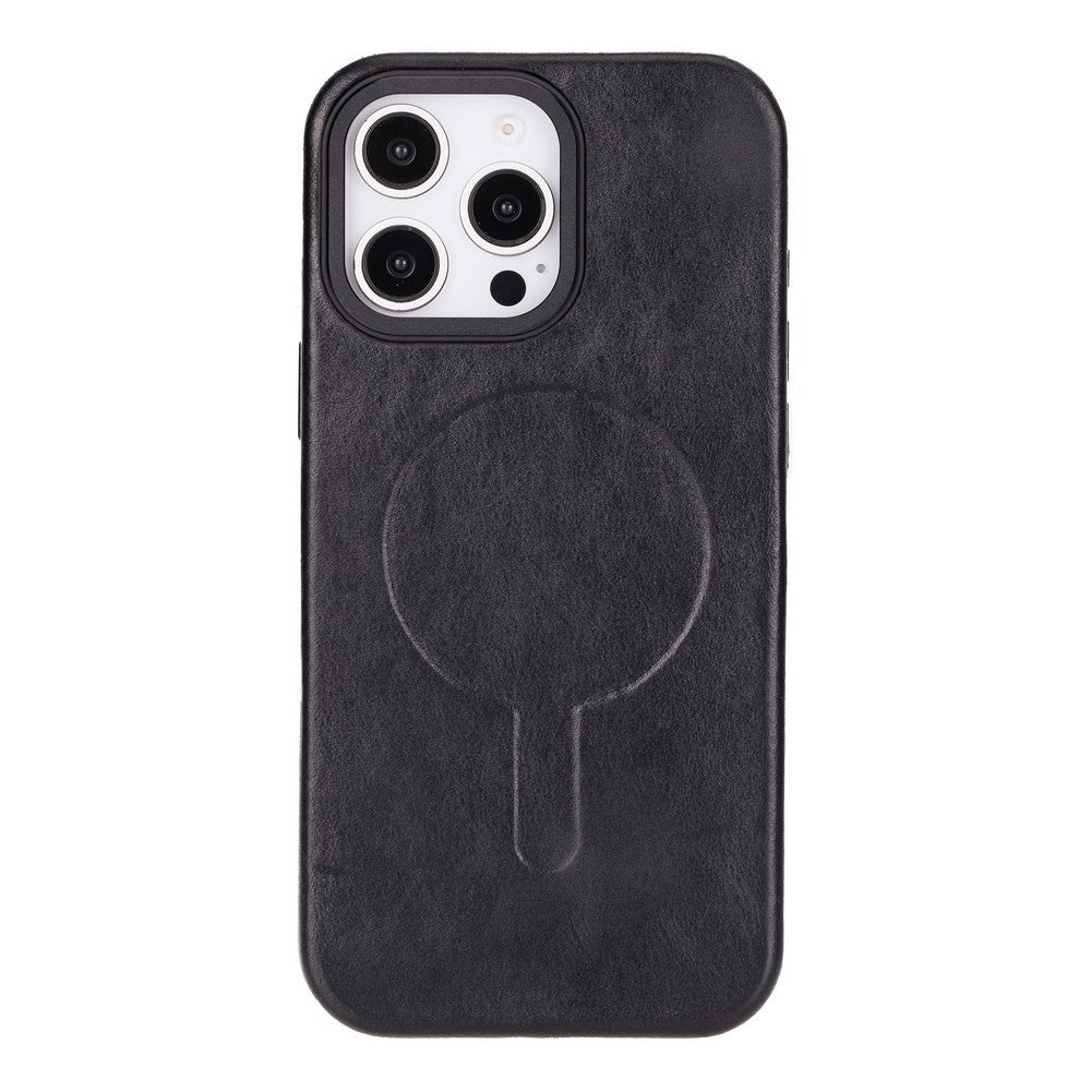Apple iPhone 16 Pro uyumlu, Hakiki Deri, El Yapımı Kılıf, Siyah