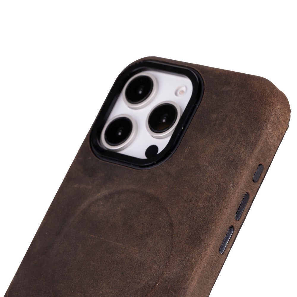 Apple iPhone 16 Pro uyumlu, Hakiki Deri, El Yapımı Kılıf, Kahve
