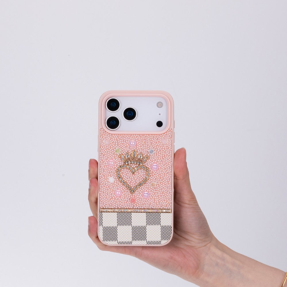Vissel iPhone 17 Pro Max Uyumlu Taşlı Kalp Detaylı Kılıf – Parlak Taşlı, Darbe Emici Koruma, Şık & Trend Telefon Kılıfı, Pembe