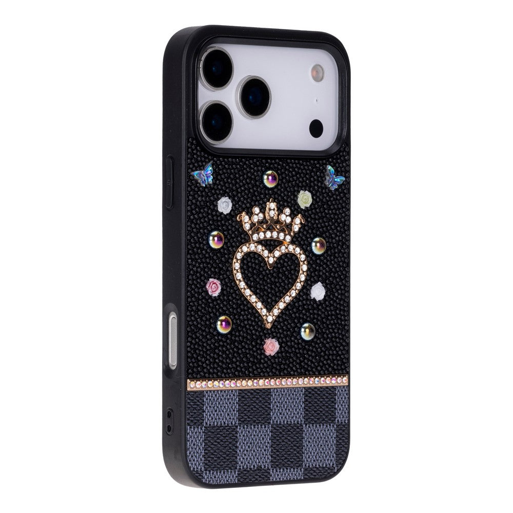 Vissel iPhone 17 Pro Uyumlu Taşlı Kalp Detaylı Kılıf – Parlak Taşlı, Darbe Emici Koruma, Şık & Trend Telefon Kılıfı, Siyah