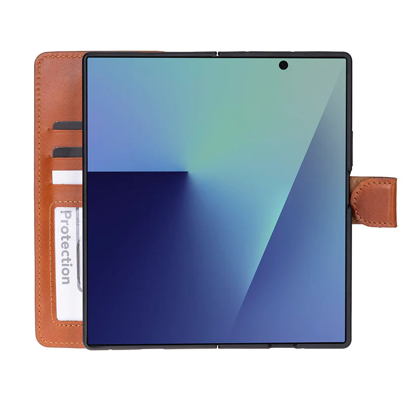 Samsung Galaxy Z Fold7 Uyumlu Manyetik Hakiki Deri Cüzdan Kılıf ,Cüzdan Taşımaya Son, Kredi Kart Yuvalı, RFID Güvenlik