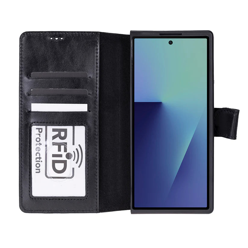 Samsung Galaxy Z Fold7 Uyumlu Manyetik Hakiki Deri Cüzdan Kılıf ,Cüzdan Taşımaya Son, Kredi Kart Yuvalı, RFID Güvenlik