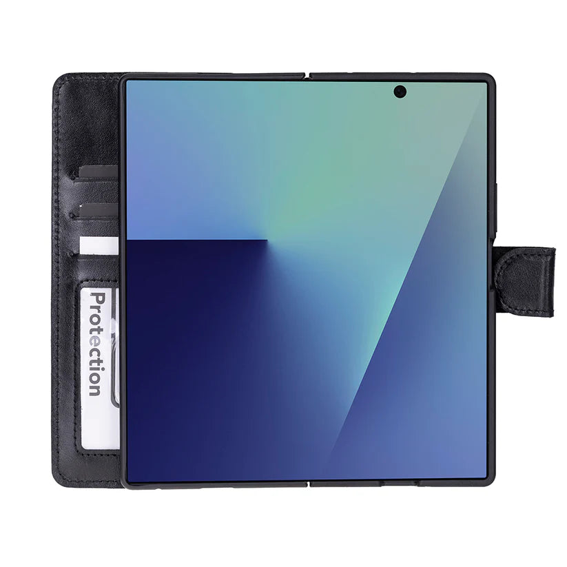 Samsung Galaxy Z Fold7 Uyumlu Manyetik Hakiki Deri Cüzdan Kılıf ,Cüzdan Taşımaya Son, Kredi Kart Yuvalı, RFID Güvenlik