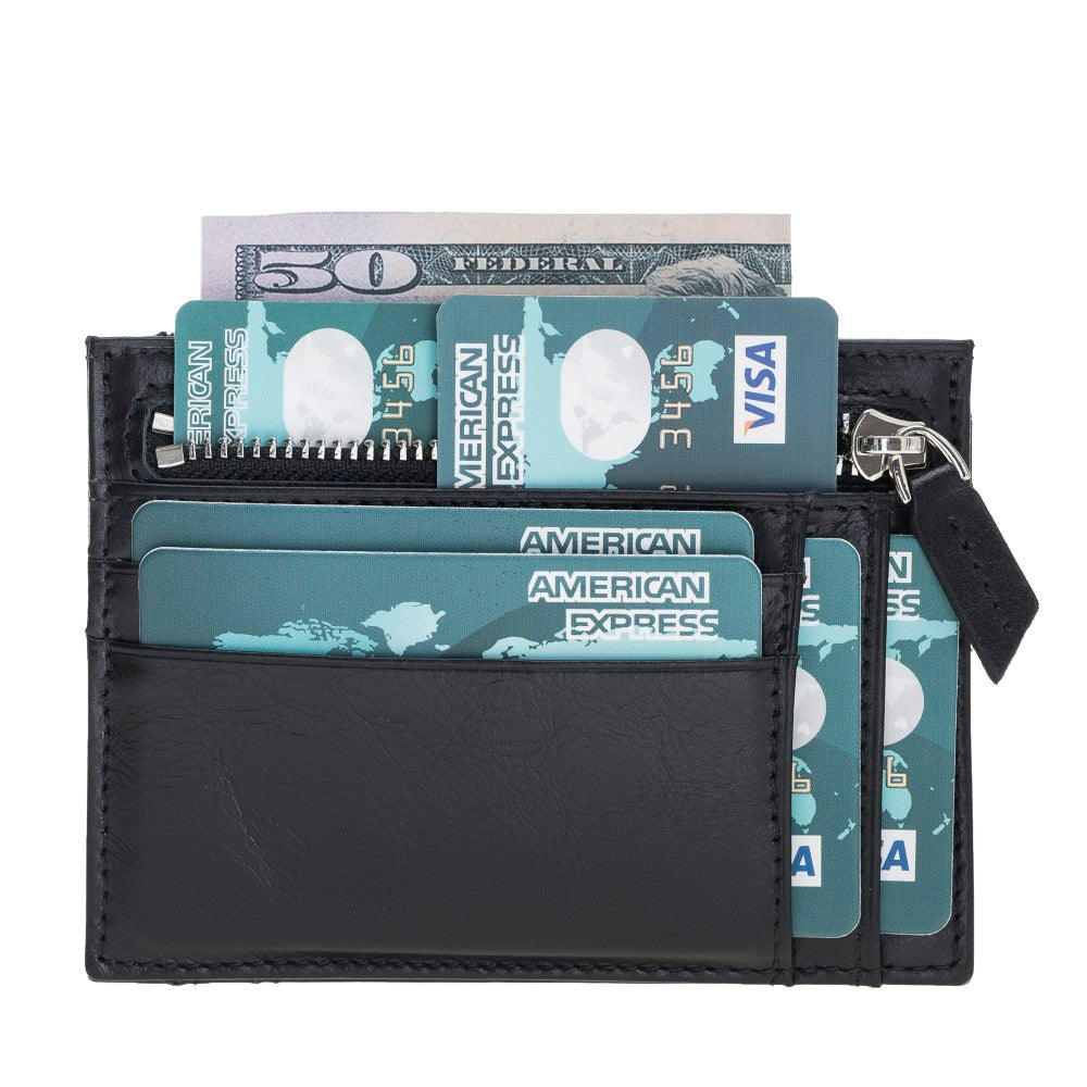 Hakiki Deri, El Yapımı Kartlık, Bozuk Para Bölümü, 6 Adet Kart Bölmesi, Siyah