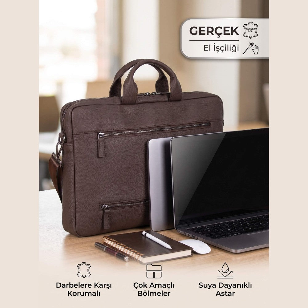 Truro Hakiki Deri Laptop Çantası 13", Seyahat Uyumlu Evrak Çantası