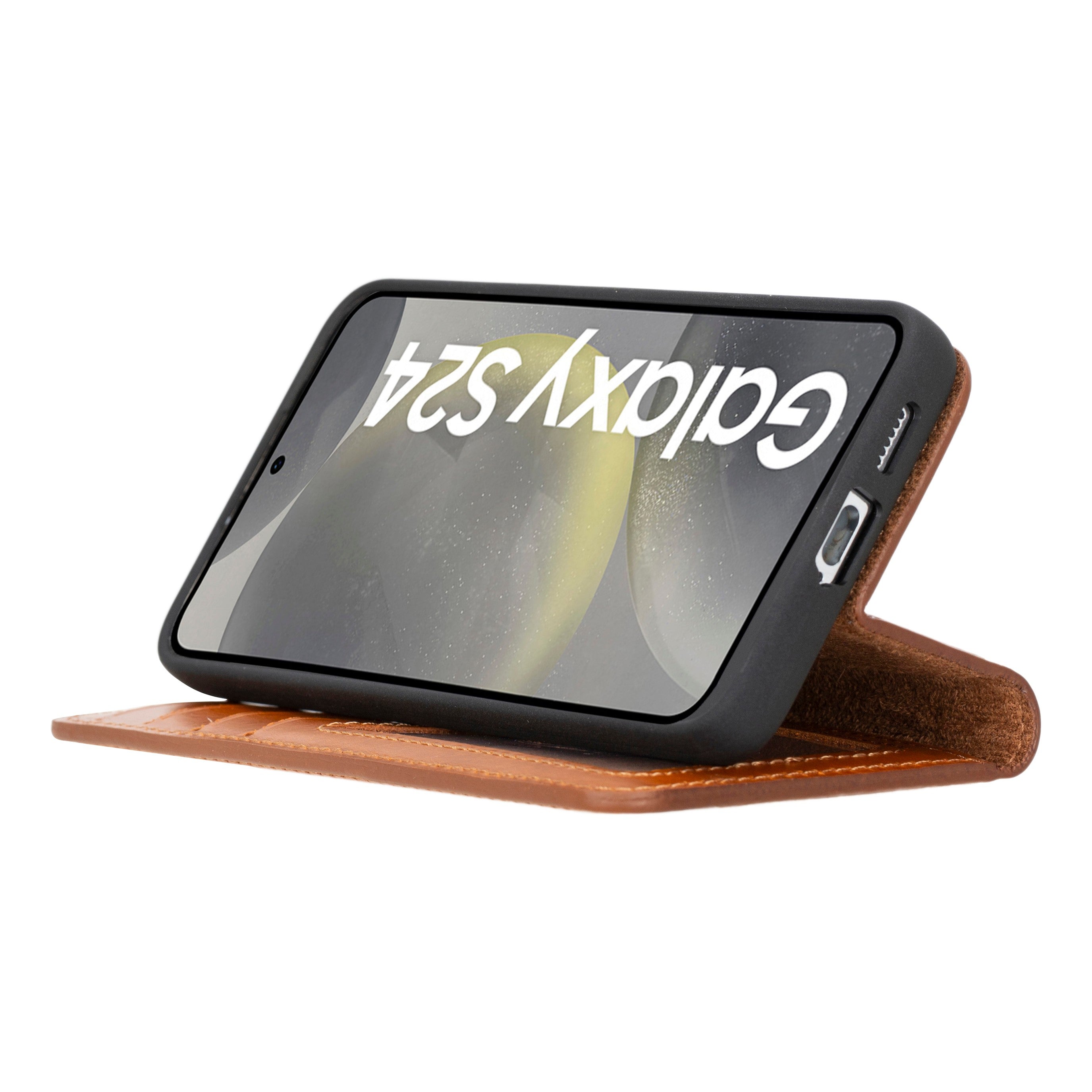 Samsung Galaxy S24 Uyumlu, Deri Cüzdanlı Kılıf, Efektli Taba