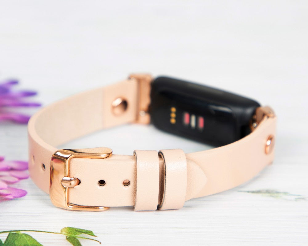 Fitbit Charge 3, Charge 4, Charge 5 Serileri İle uyumlu, Deri Saat Kordonu, Pudra Pembe