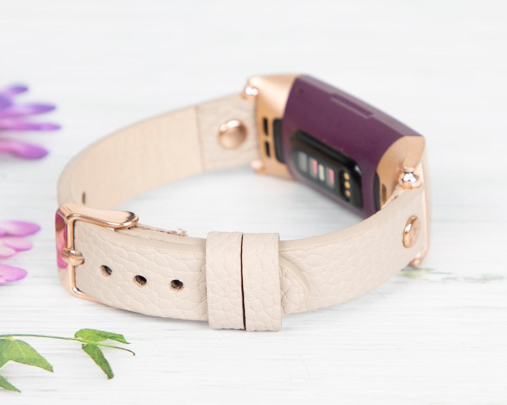 Fitbit Inspire, Inspire 2, Inspire 3 Serileri İle uyumlu, Deri Saat Kordonu, Bej