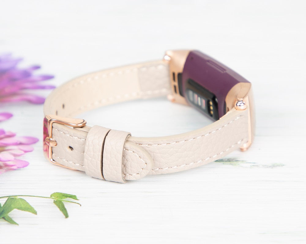 Fitbit Inspire, Inspire 2, Inspire 3 Serileri İle uyumlu, Deri Saat Kordonu, Bej