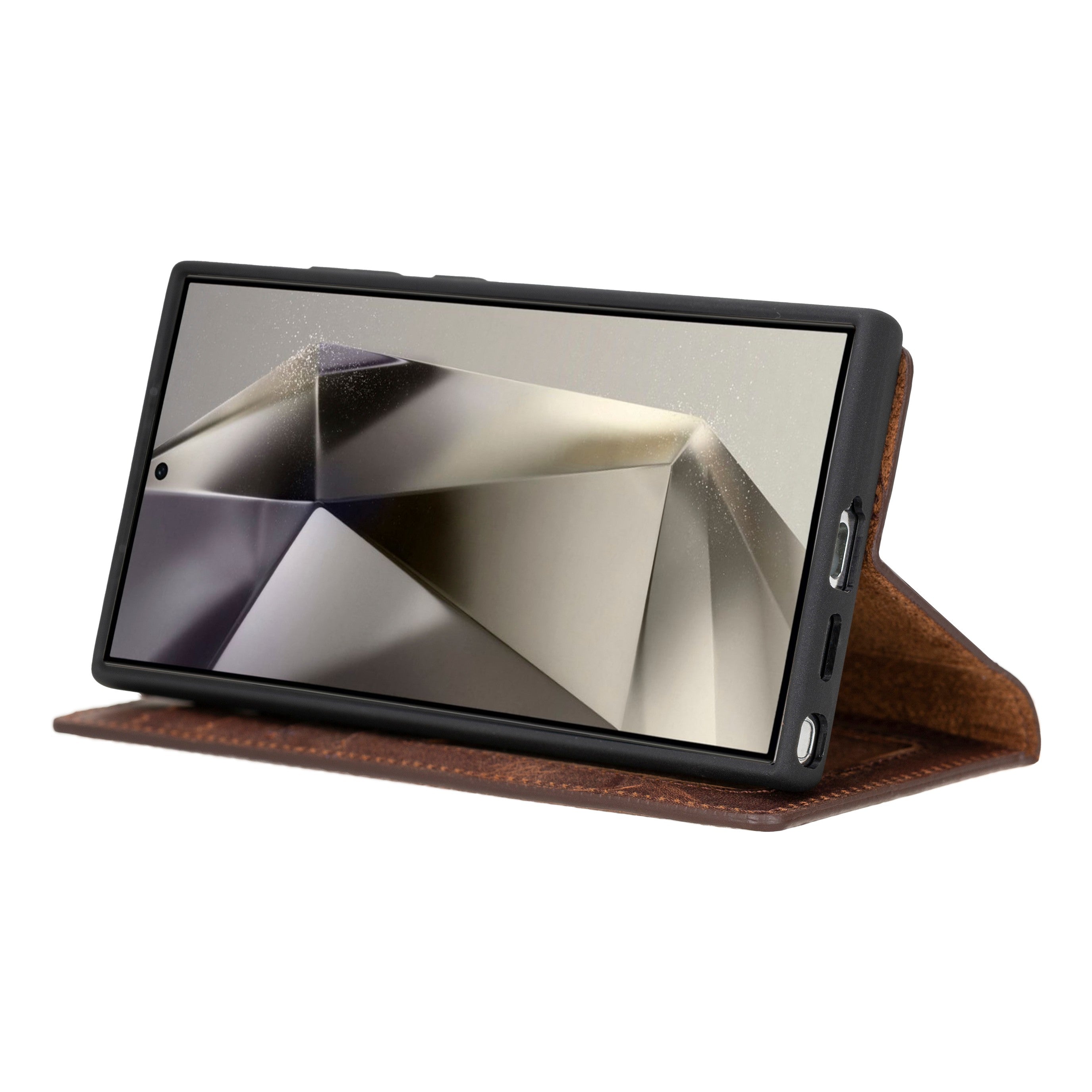 Samsung Galaxy S24 Ultra uyumlu, Hakiki Deri, El Yapımı, Cüzdanlı Kılıf, Antik Kahve