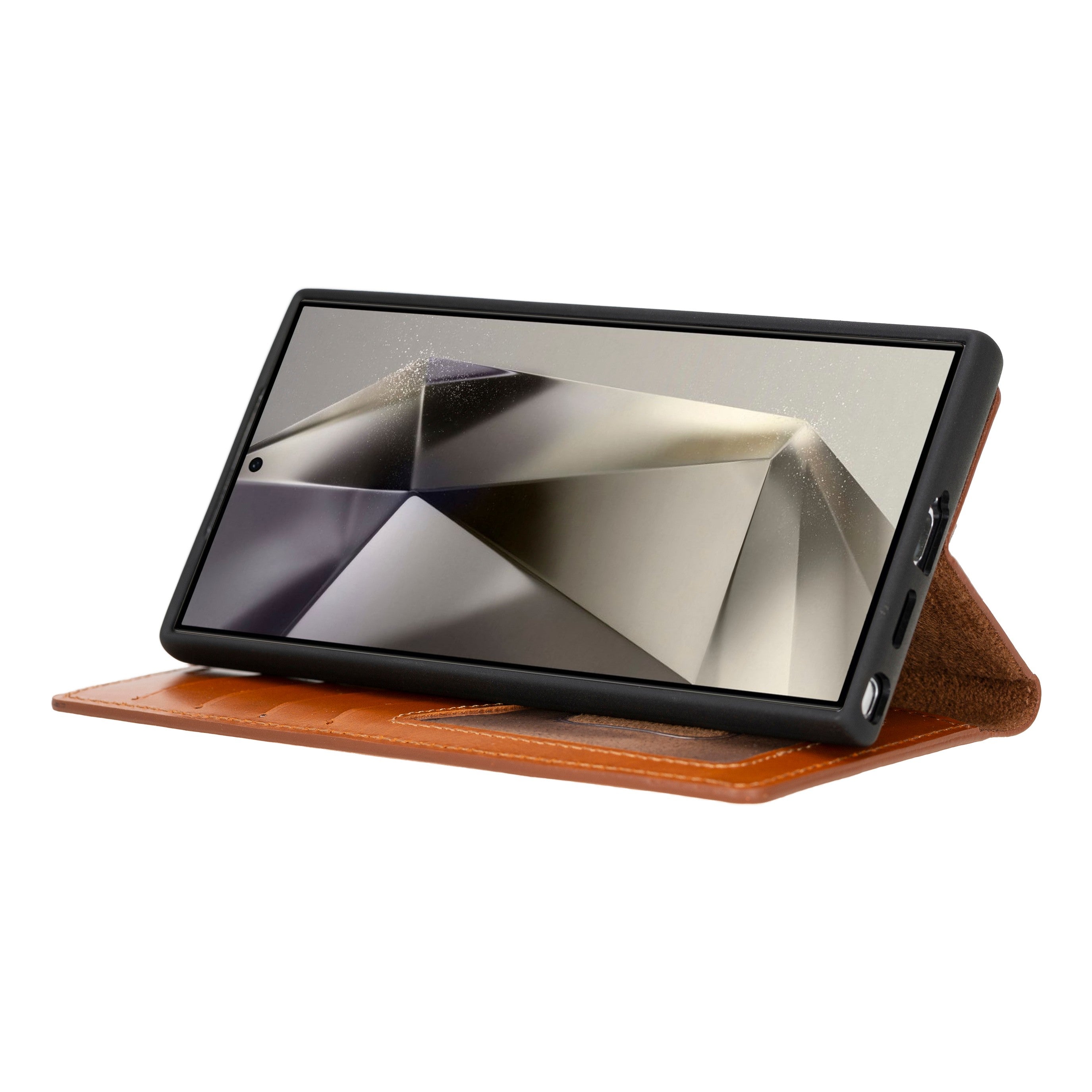 Samsung Galaxy S24 Ultra uyumlu, Hakiki Deri, El Yapımı, Cüzdanlı Kılıf, Gölgeli Taba