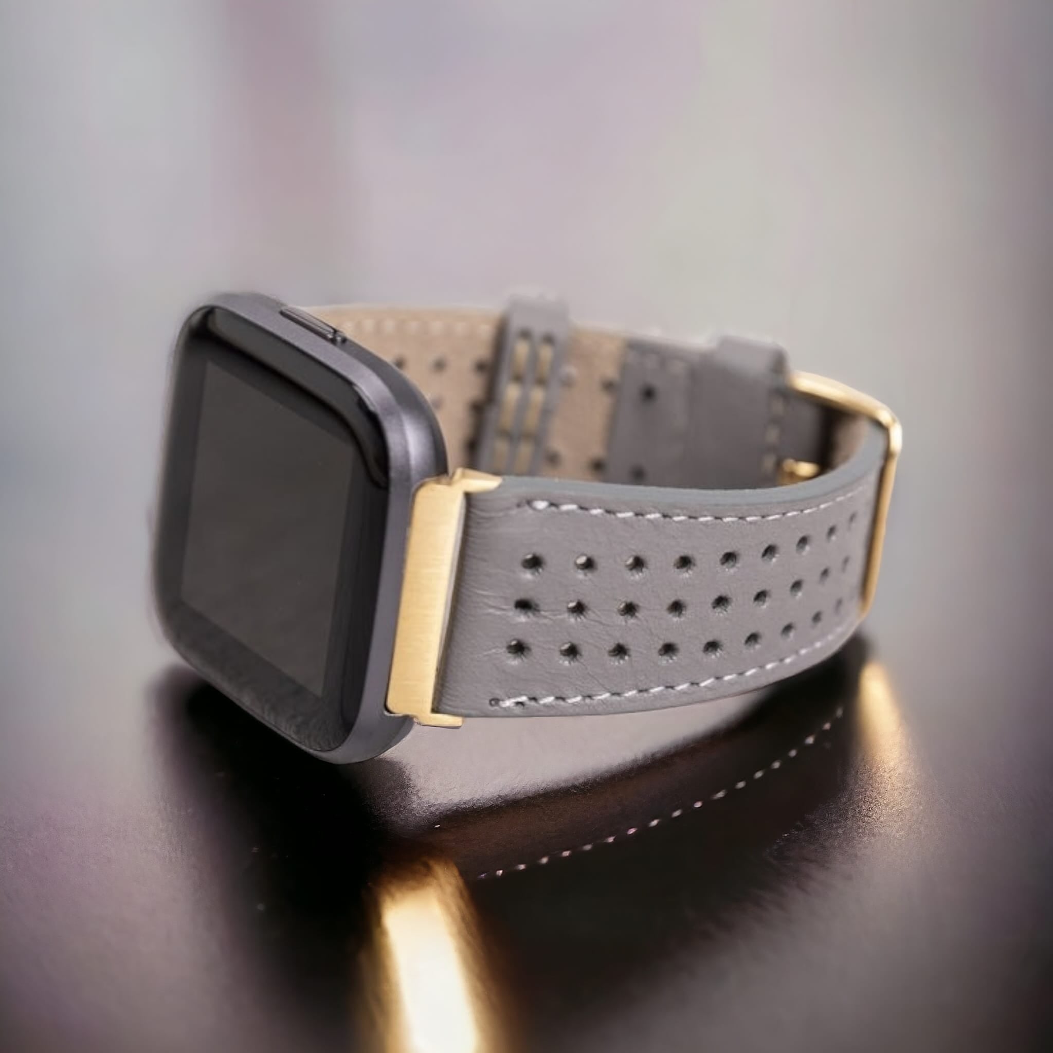 Fitbit Versa, Lite, Sense Serileri İle uyumlu, Deri Saat Kordonu, Spor Gri