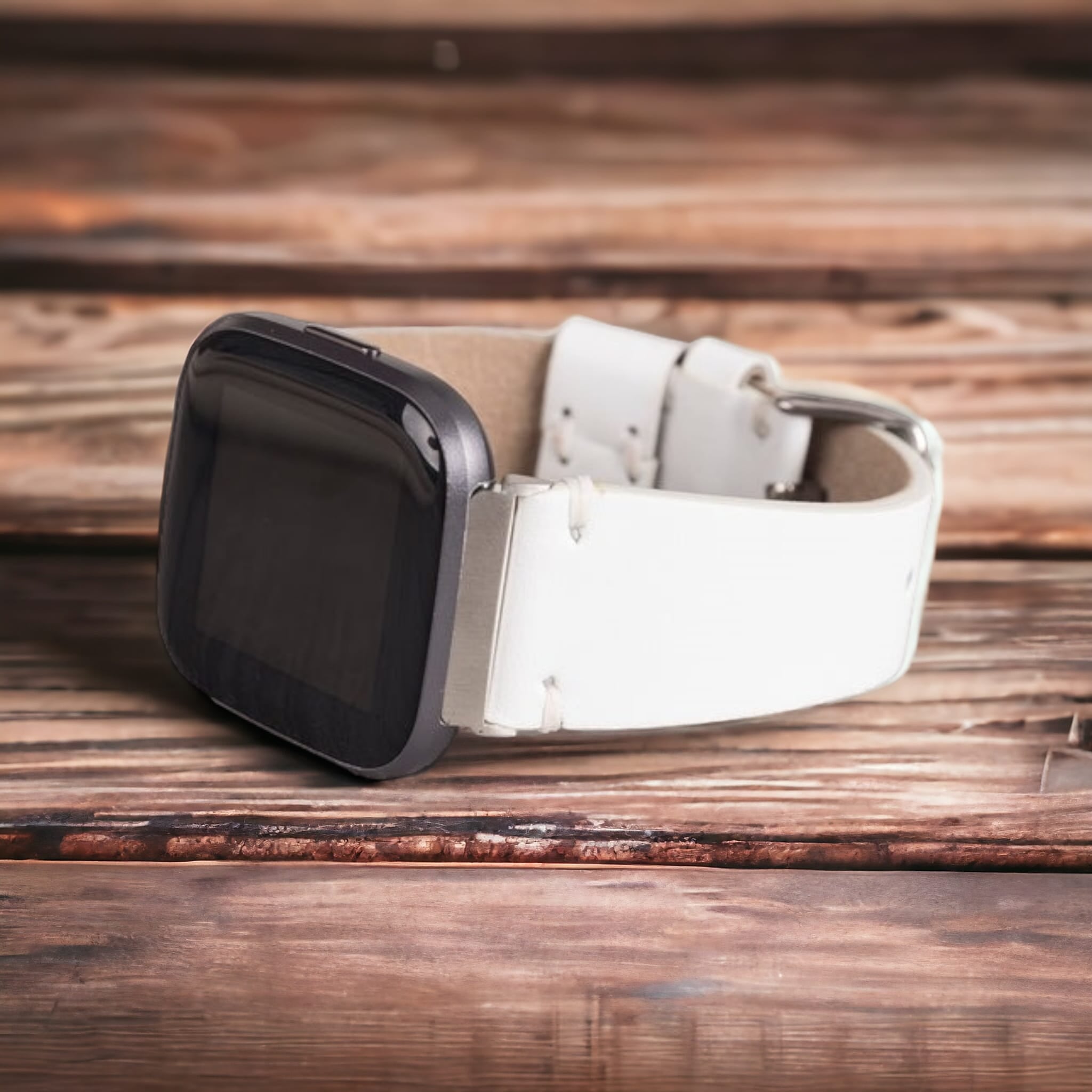 Fitbit Versa, Lite, Sense Serileri İle uyumlu, Deri Saat Kordonu, Süt Beyaz