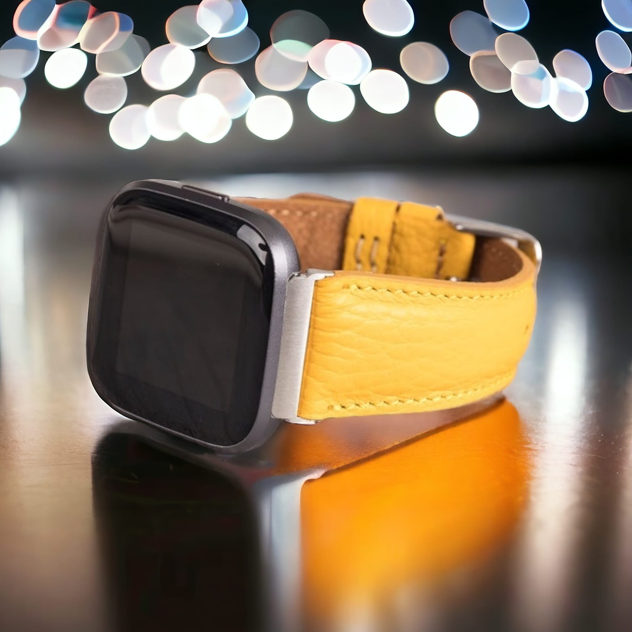 Fitbit Versa, Lite, Sense Serileri İle Uyumlu Deri Saat Kordonu, Dokulu Sarı