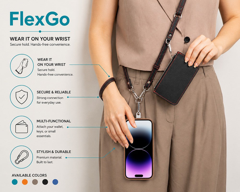 FlexGo İkisi Birarada Eller Serbest Telefon Askısı Ve Cüzdan Seti- Tüm Telefon Modelleri İle Uyumlu Vegan Deri