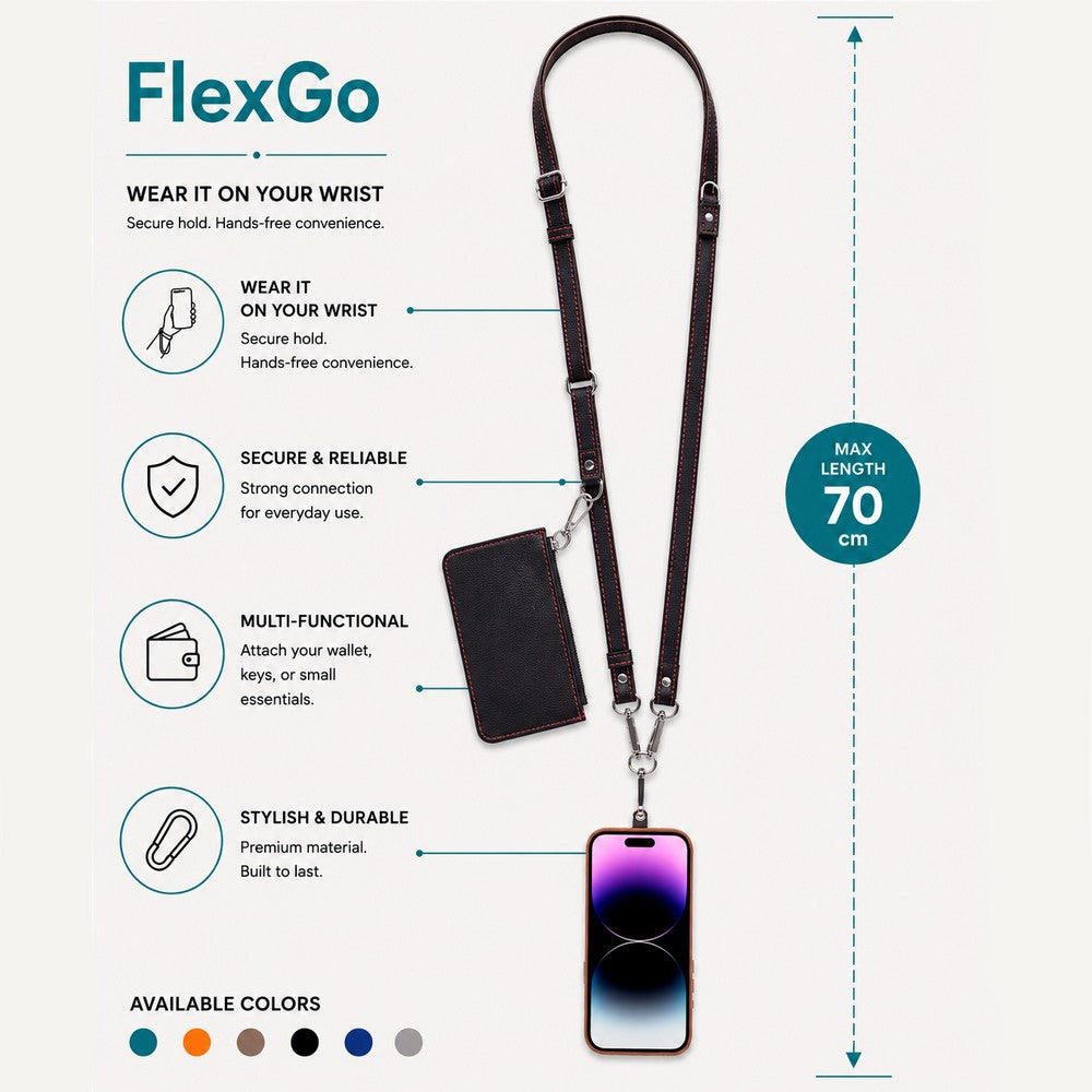 FlexGo İkisi Birarada Eller Serbest Telefon Askısı Ve Cüzdan Seti- Tüm Telefon Modelleri İle Uyumlu Vegan Deri