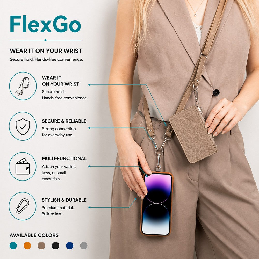 FlexGo İkisi Birarada Eller Serbest Telefon Askısı Ve Cüzdan Seti- Tüm Telefon Modelleri İle Uyumlu Vegan Deri